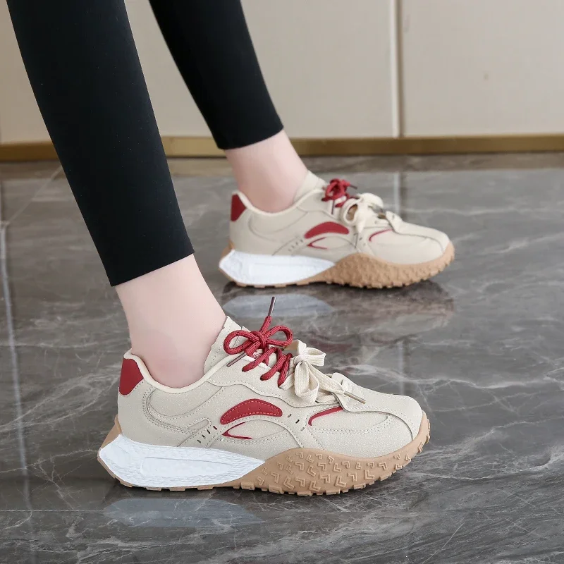 2024 Womens Chunky Platform Sneakers Casual Leather Lace-Up Walking Comfortable Shoes Fashion Sport Tennis for Ladies