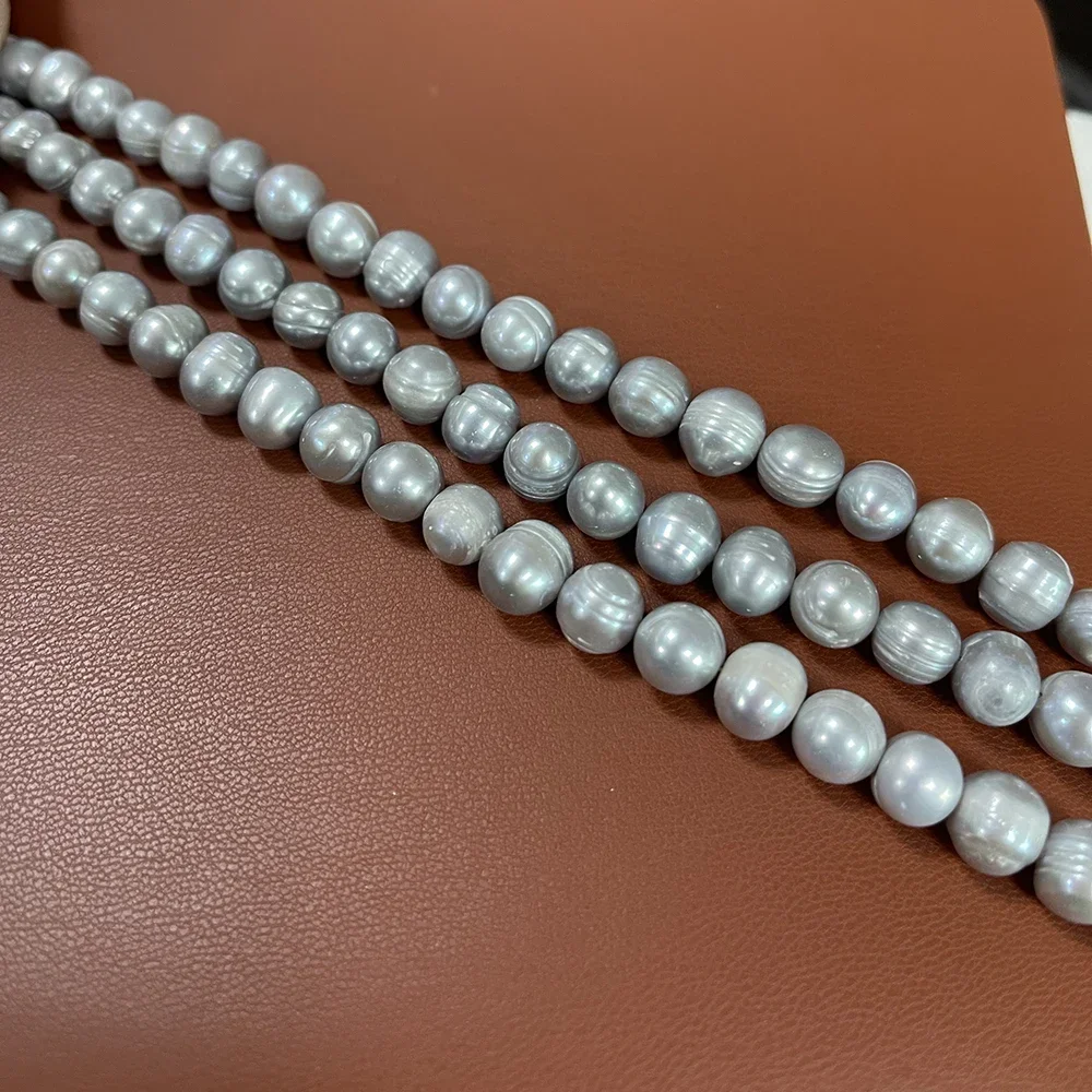 9-10mm 3A Natural Freshwater Pearl Gray Nearround 100%Exquisite Gift Women Bead Jewelry Making DIY Necklace Bracelet Accessories