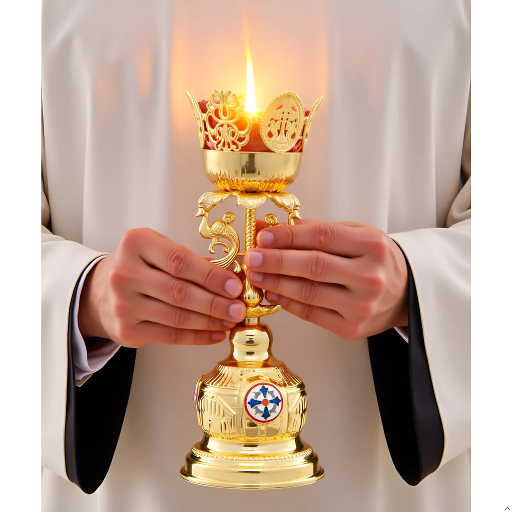 

11.6in Gold Orthodox Candlestick Glass Cup Stand Church Altar Candlesticks for Priests Family Prayer Decor Religious Gift