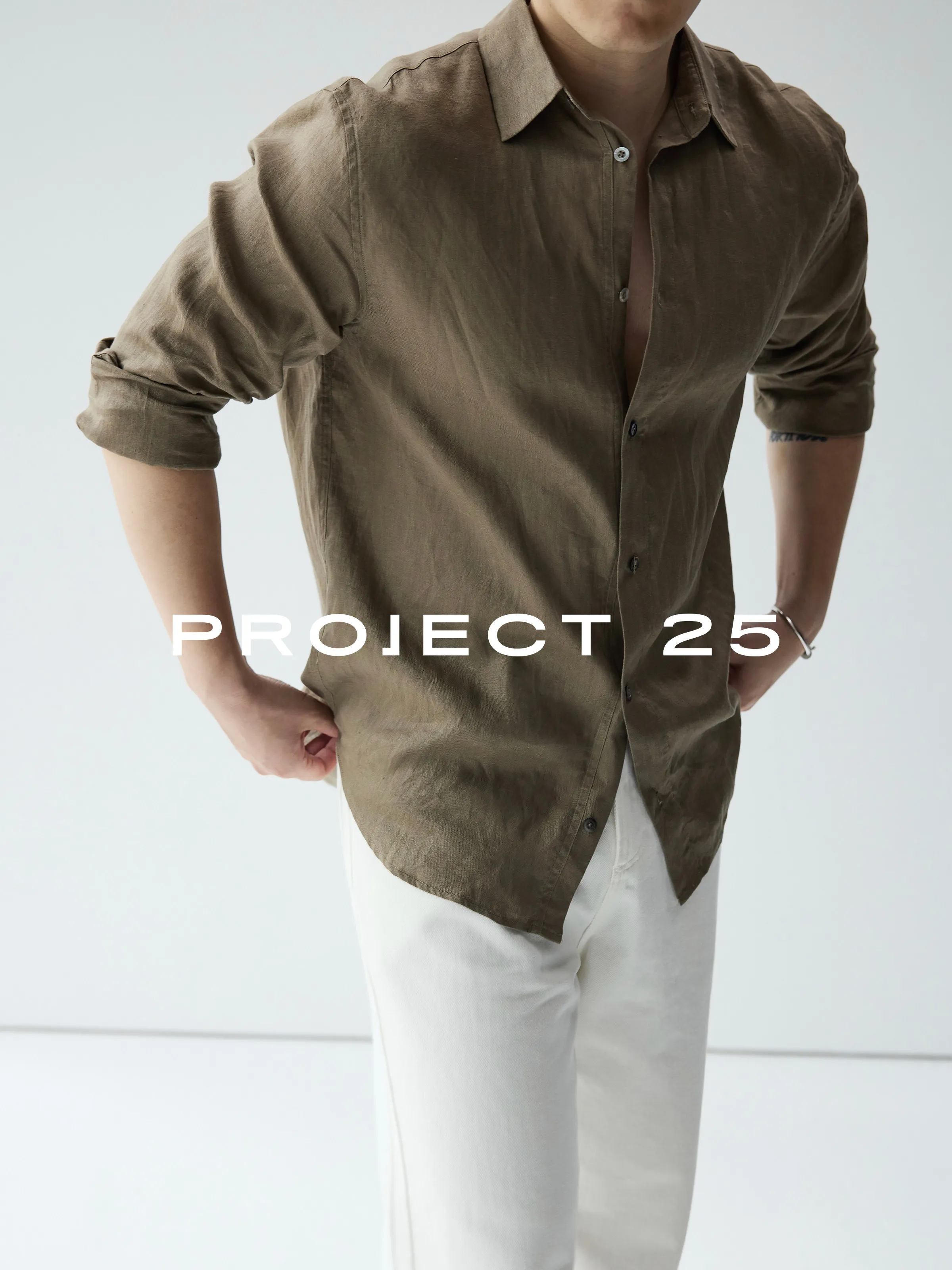 PROJECT 25 Men's 100% Linen Long-Sleeve Shirt – Lightweight & Breathable, Relaxed 
