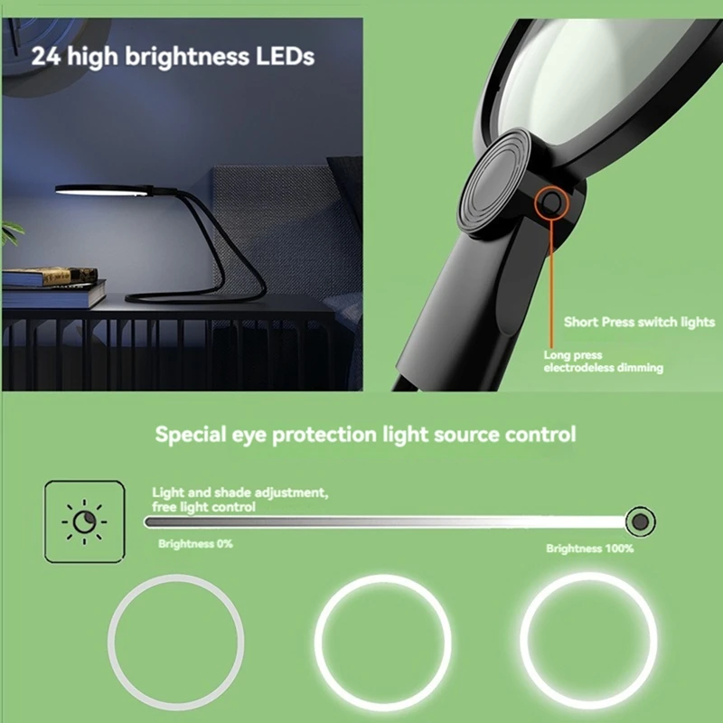 Lupa Flexible de cuello portátil con 24 luces LED, lupa HD portátil, joyería de lectura para personas mayores