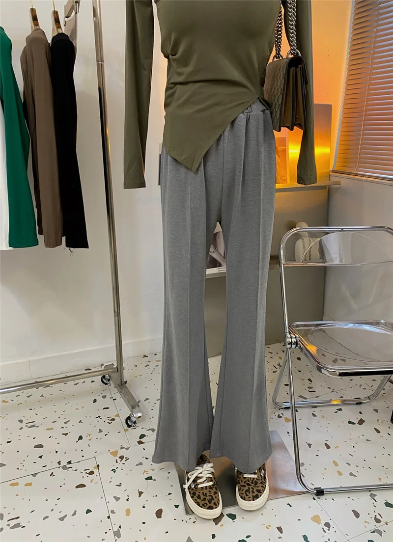 

Comfortable Elastic Waist Long Pants Women's Fashion Spring Autumn Black Loose Fit Trousers Korean Style Cotton Blend