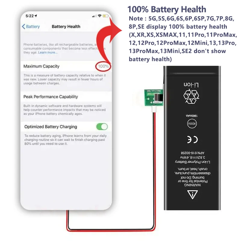 Batteria 0 cicli di alta qualità per iPhone SE 2 4 4S 5 5S 5C 6 6S 7 8 Plus X XR XS 11 Pro Max 7P per iPhone7 iPhonese 6splus