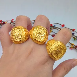 Classic Yellow Gold Mens Rings 2022  Jewlery Thick 24K Orginal Gold Color Rings Wedding Birthday Gift Resizable Jewelry Luxury