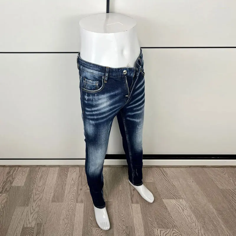 Streetwear Fashion Designer Men Jeans Retro Blue High Quality Elastic Slim Fit Ripped Jeans Men Brand Vintage Denim Pants Hombre