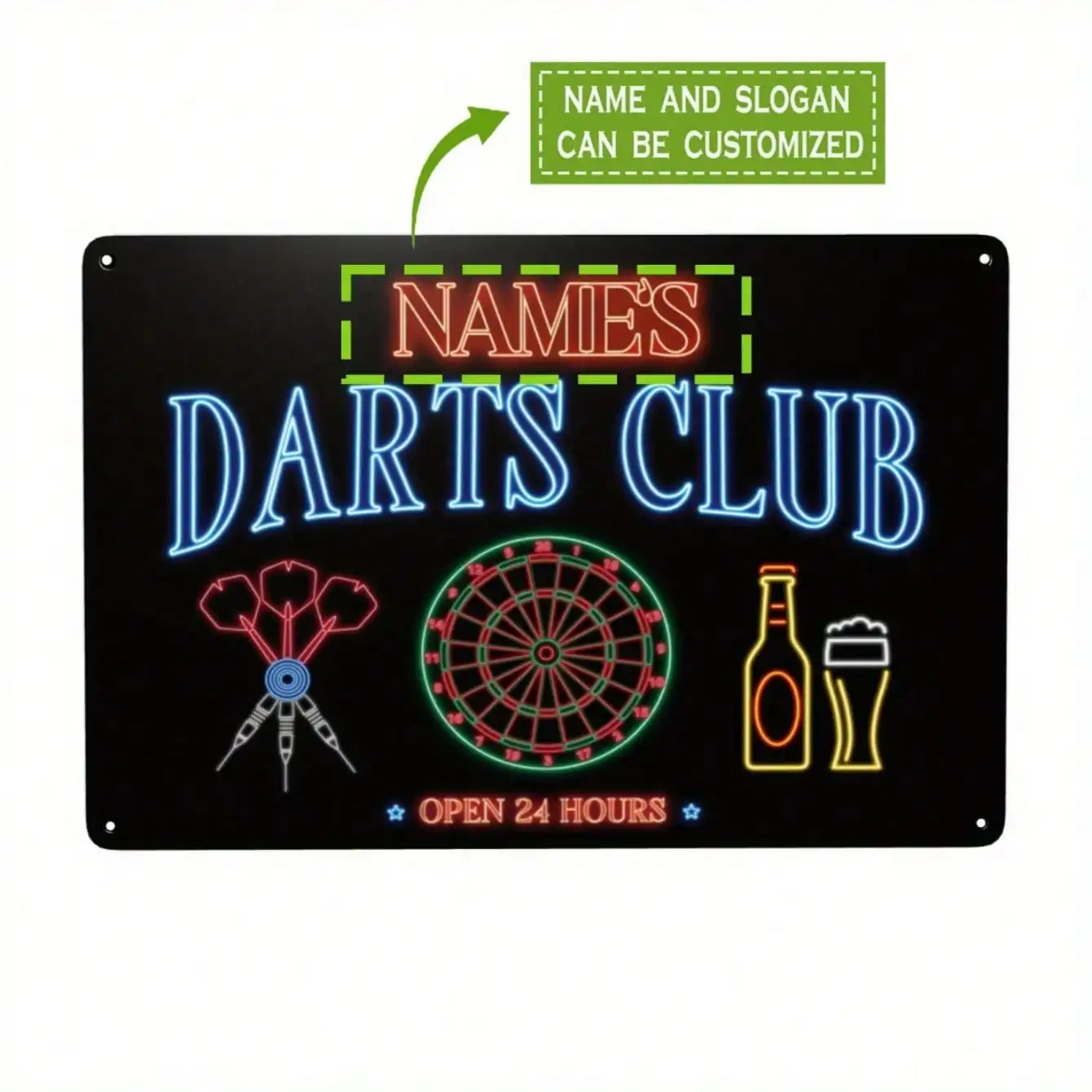 

Personalized Vintage Dartboard Metal Sign Neon Style Home Bar Wall Art 20x30cm