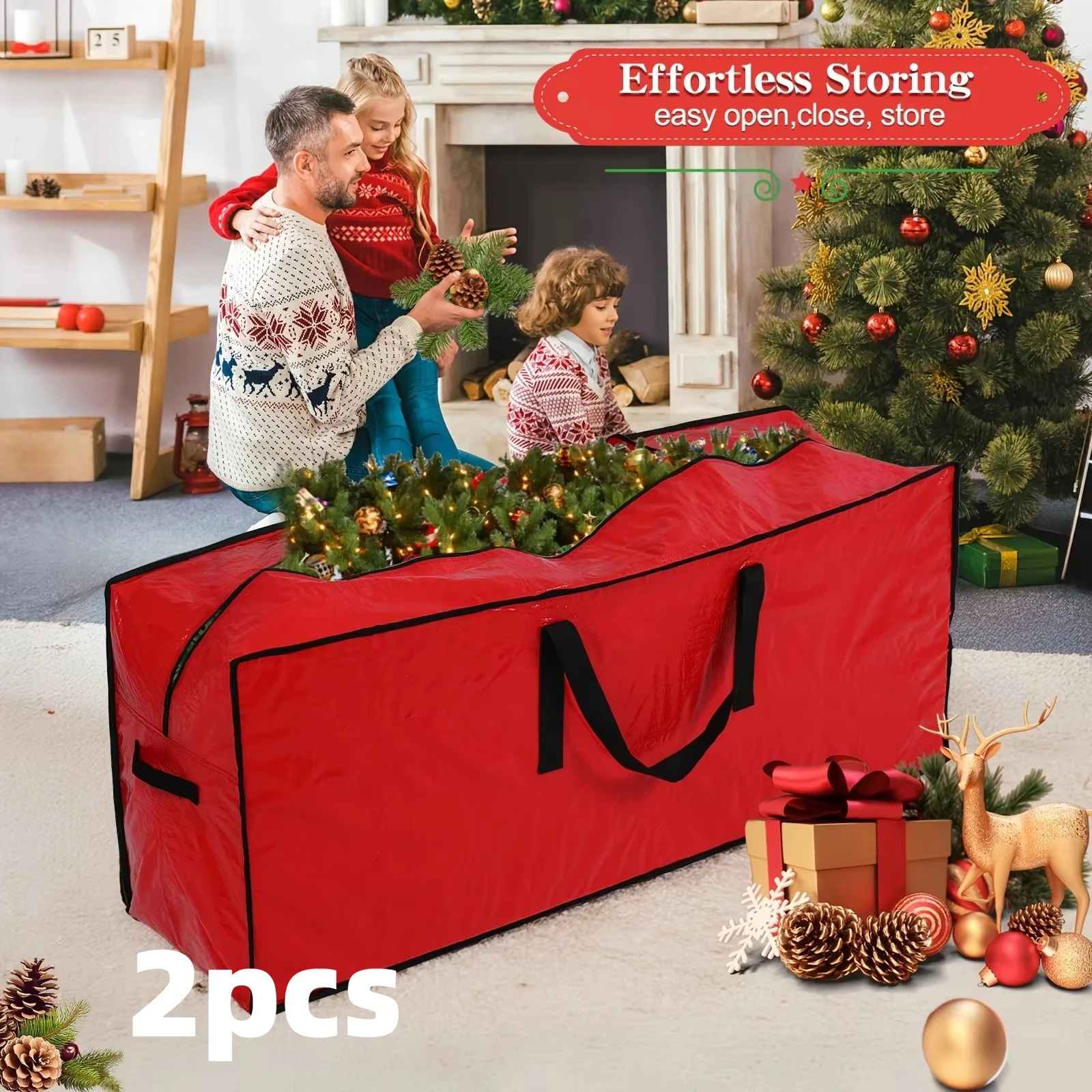 Christmas Tree Storage Bag for Up to 228.6cm Disassembled Trees with Reinforced Handles & Dual Zipper Dust & Moisture Protection