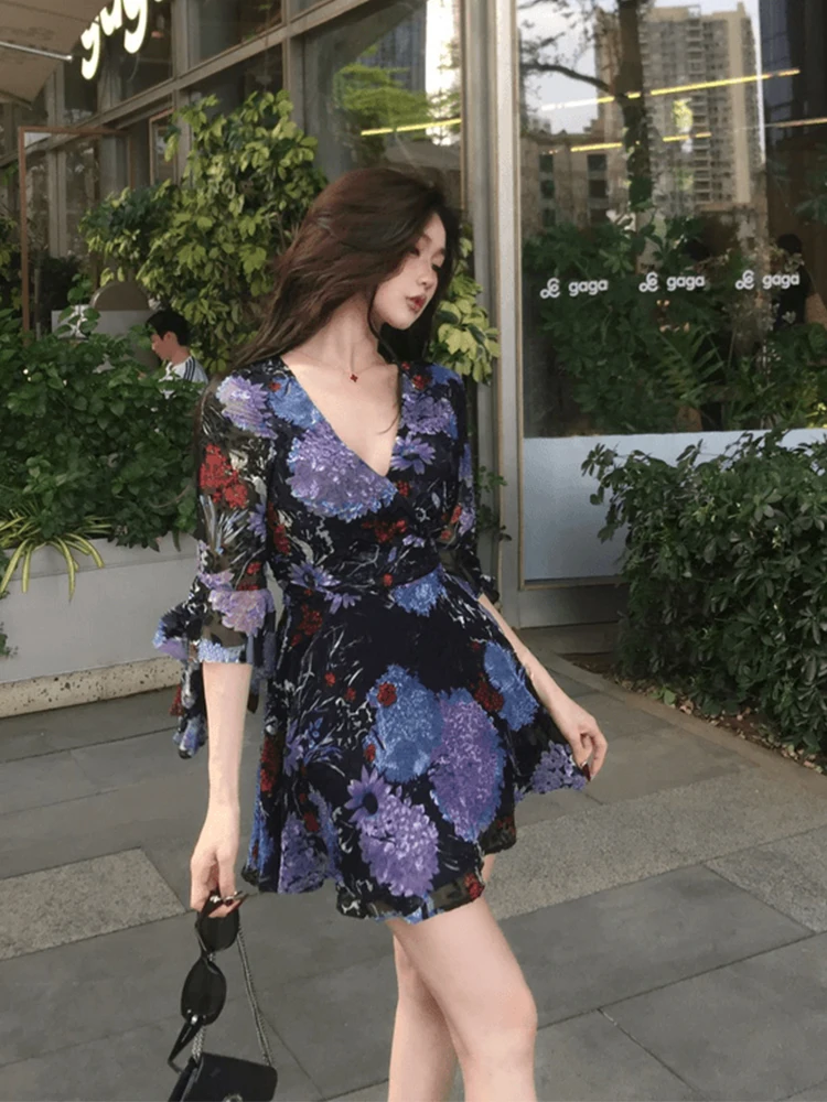 

SYJ Comfortable Vintage Print V-Ne Dr Women's A-Line ort Skirt plus Size Casual High Waist Summer Faion Ladies' Dr