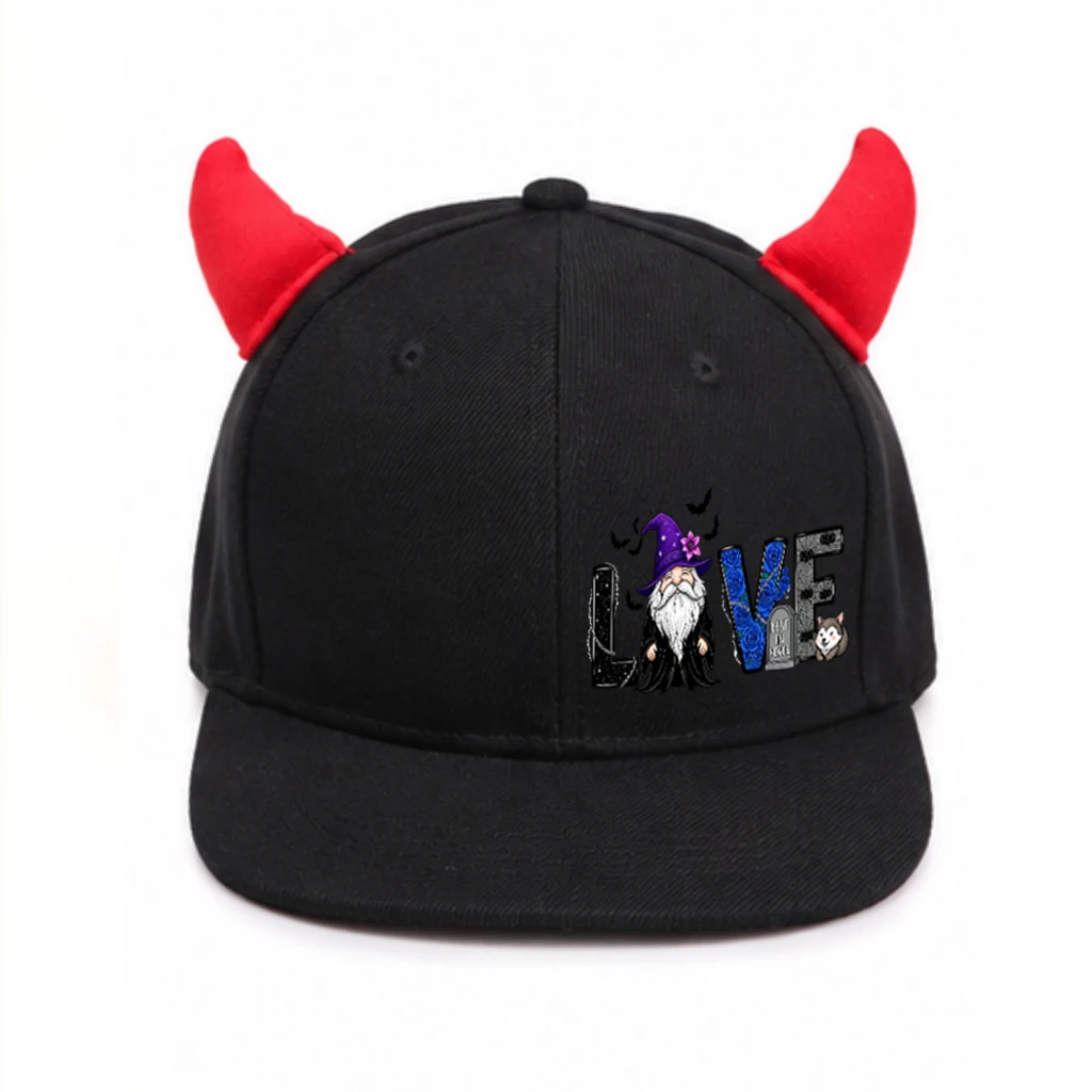 1 Devil's Corner baseball cap, Halloween love letter printed flat edge buckle hat, hip-hop style men's and women's hats