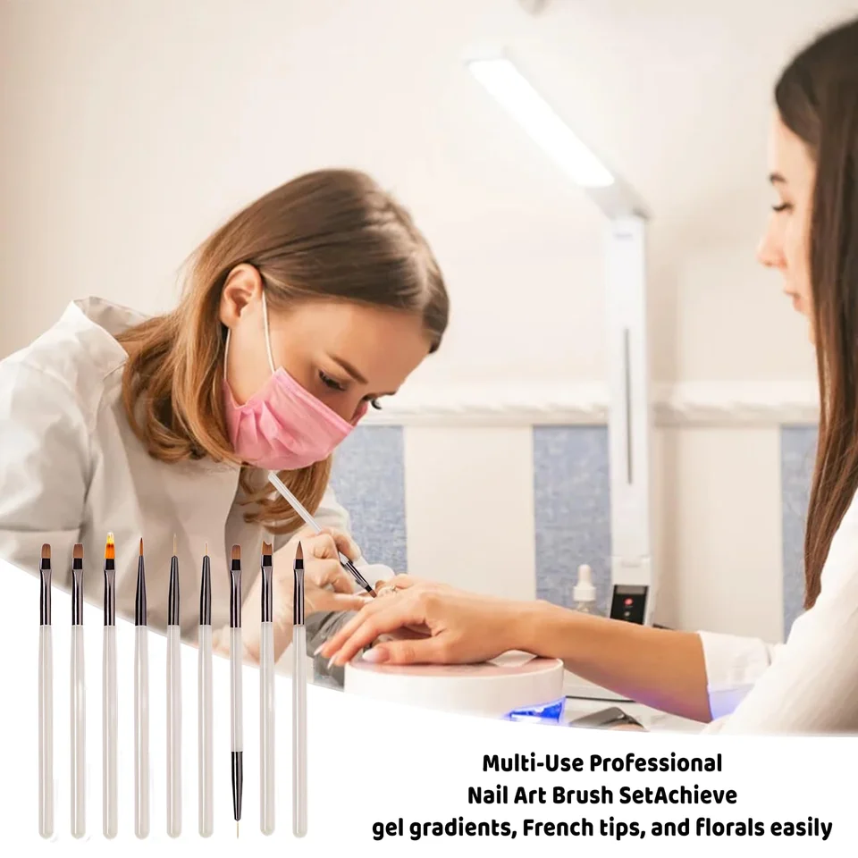 9 piezas de pinceles para uñas de gel UV, delineador, bolígrafo de pintura DIY, pincel de acrílico para diseño de arte de uñas, herramienta de pintura 6