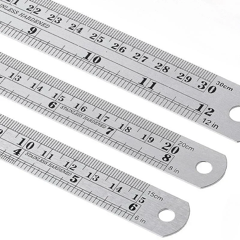 High Precision Stainless Steel Ruler Set 6 8 12 16 20 Inch Double-Sided Metal Measuring Tools for Office and Drawing