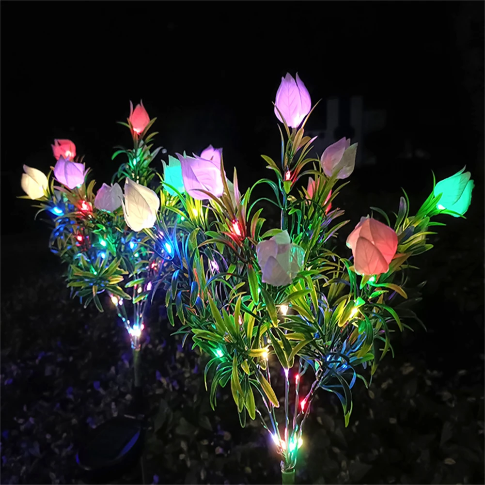 Impermeável jardim flor luzes, lâmpada solar para quintal gramado, recarregável, bateria de alta capacidade, 42LED