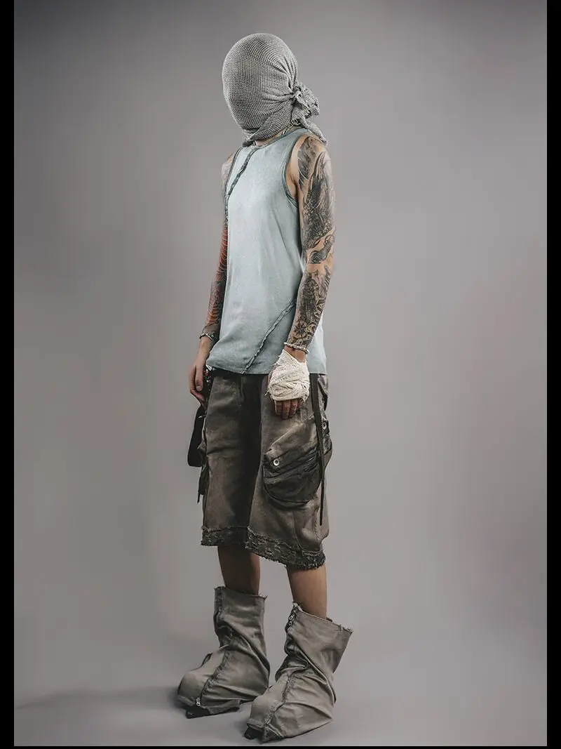 

Irregular Cut Cat Must Destroy Washed and Worn Stretch Pure Cotton All-Matching Vest Shirt