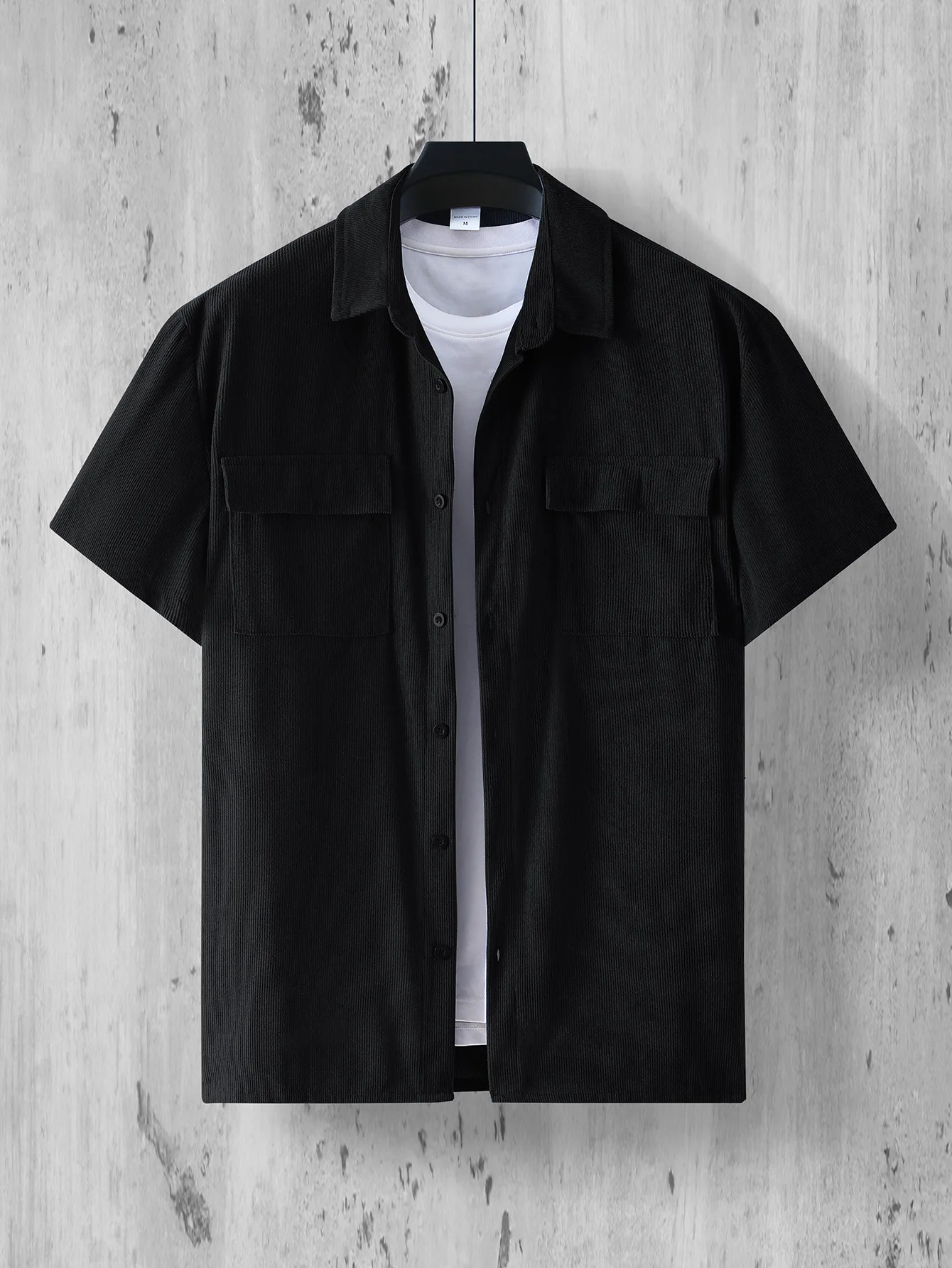 2026 Summer New Men's Solid Color Casual Corduroy Collar Shirt Set Outdoor Sports Breathable Loose Comfortable Two Piece Set - view 4