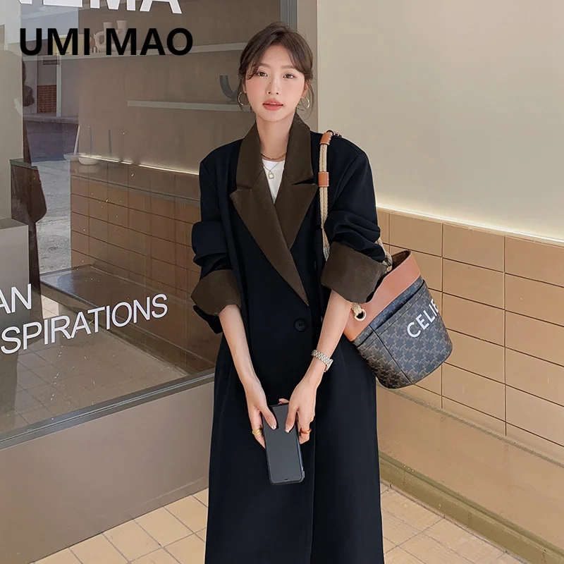 

UMI MAO Autumn New Trench Coat Femme In Stock Korean Female Casual Loose Contrasting Color Trench Coat For Women