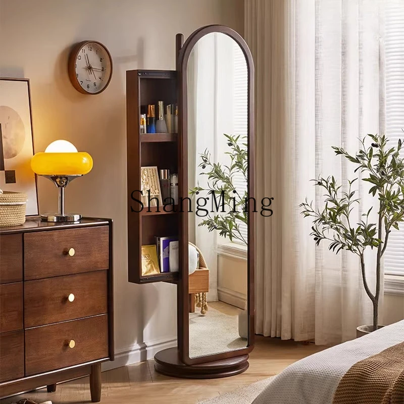 

CL solid wood bedroom dressing full mirror floor makeup storage dresser hanging hanger integrated