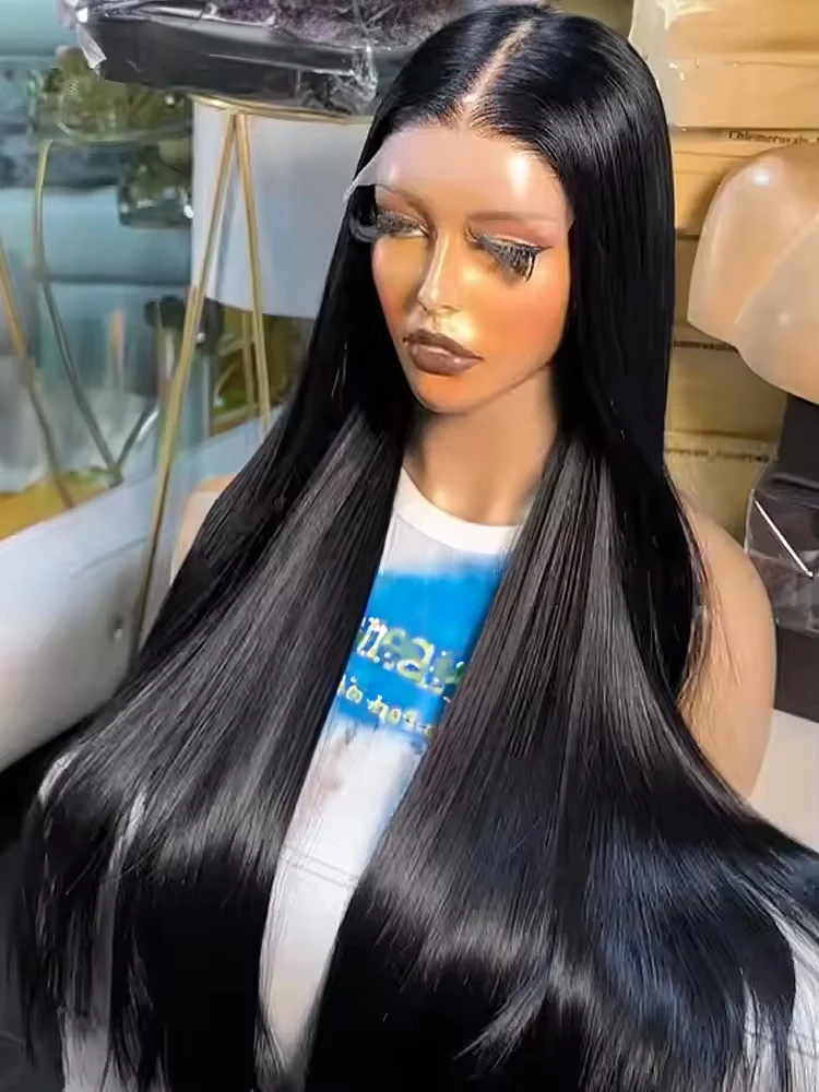 

HD Transparent Bone Straight 13x4 13x6 Lace Frontal Human Hair Wigs 300% 40 46 Inch 360 Full Silky Hair Lace Front Wig For Women