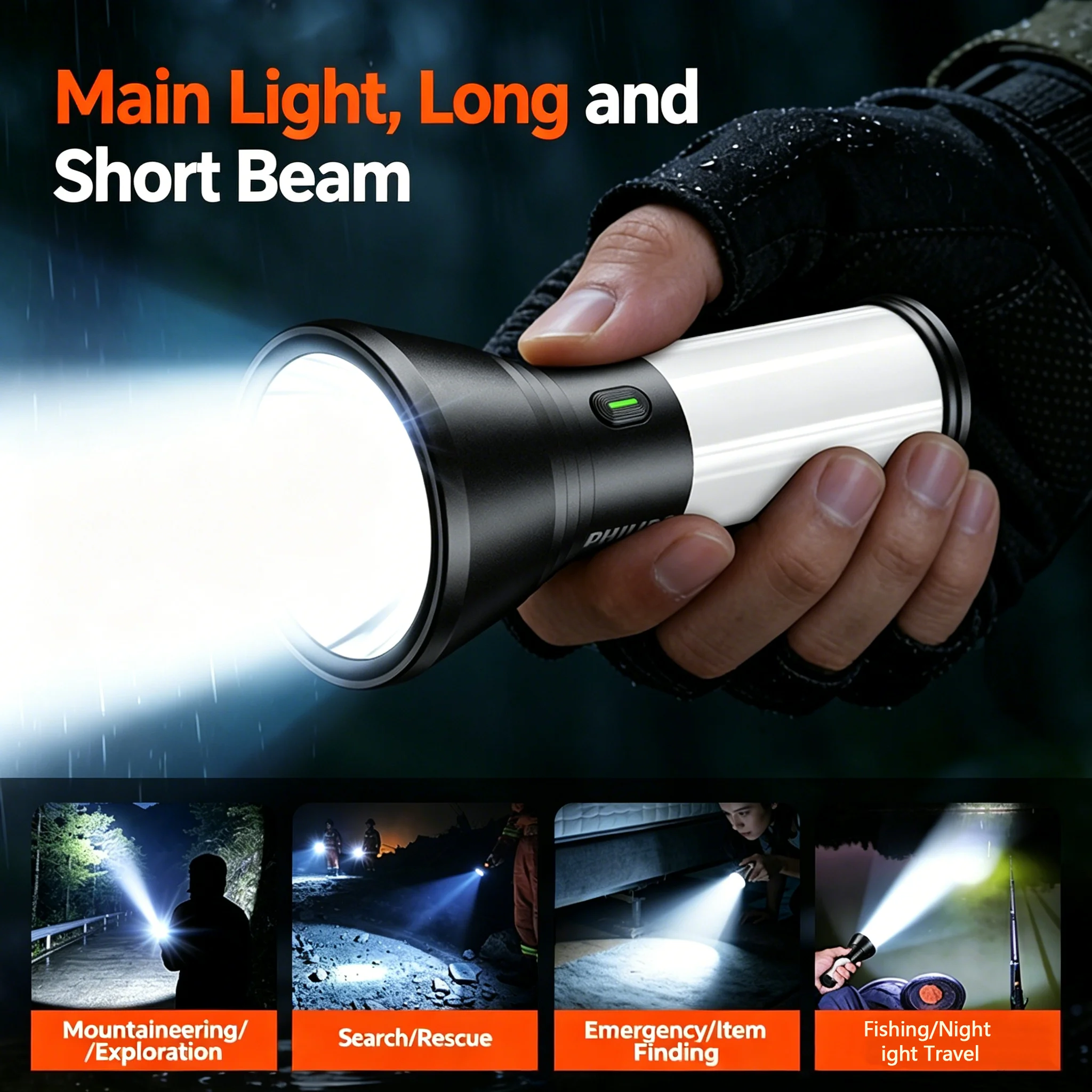 Philips SFL1253 LED Flashlight USB-C Rechargeable, Strong Light Long Range Outdoor Camping Emergency Portable Flashlight