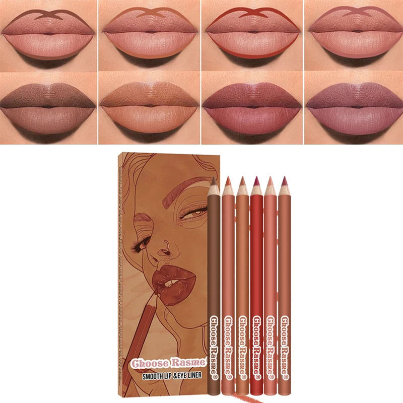 6-częściowy zestaw kredek do ust Wodoodporny, odporny na pot, niełatwy do blaknięcia, nieprzywierający kubek Nude Lipstick Pencil Matte Lipliner Narzędzie do makijażu