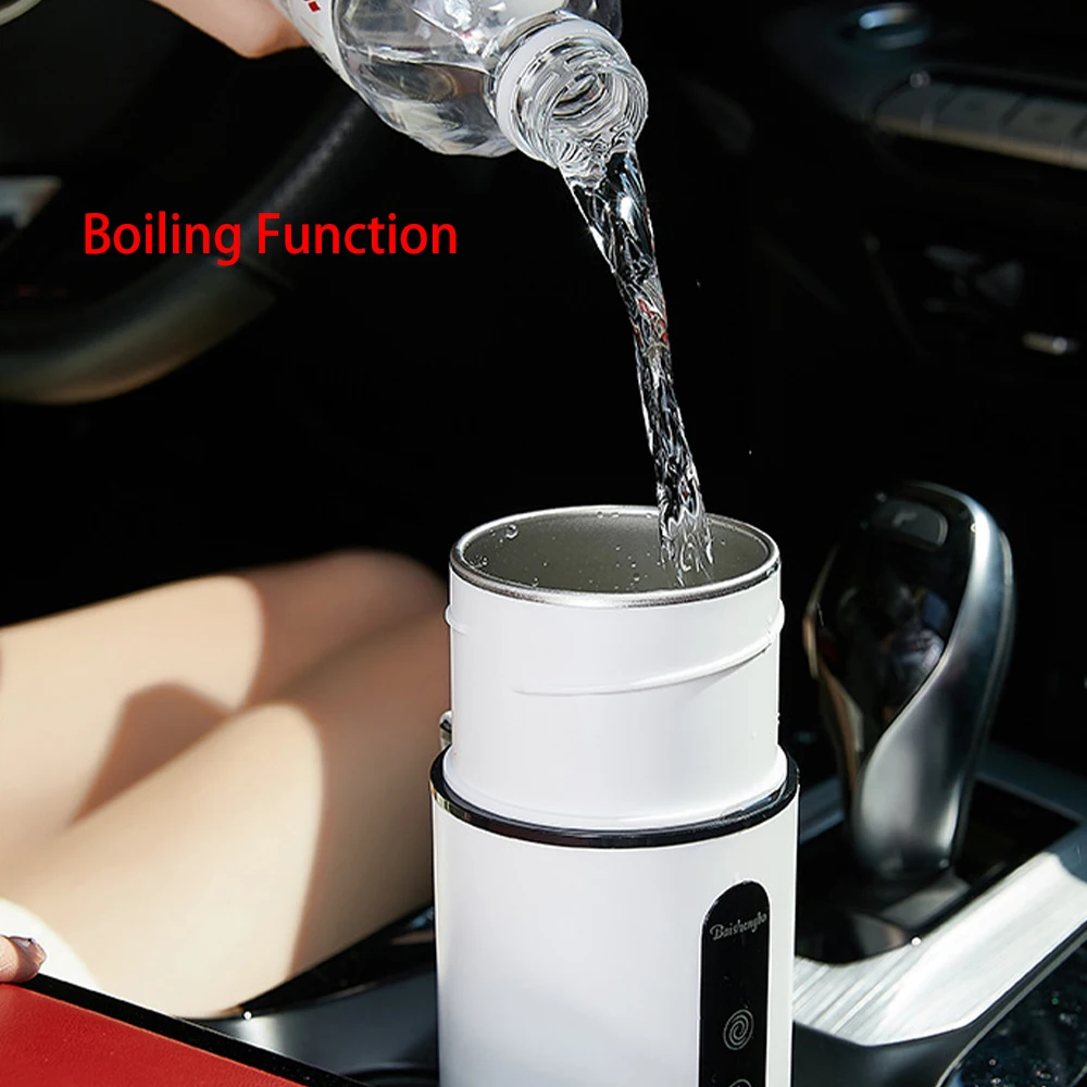 12V/24V 420ml Car Heating Cup Electric Kettle with Automatic Stirring Function Stainless Steel Warmer Bottle LCD Display