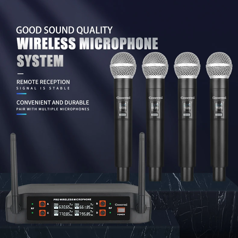 Gooermi R08 Professional 4-Channel Wireless Handheld Microphone System For DJ Party Karaoke Singing