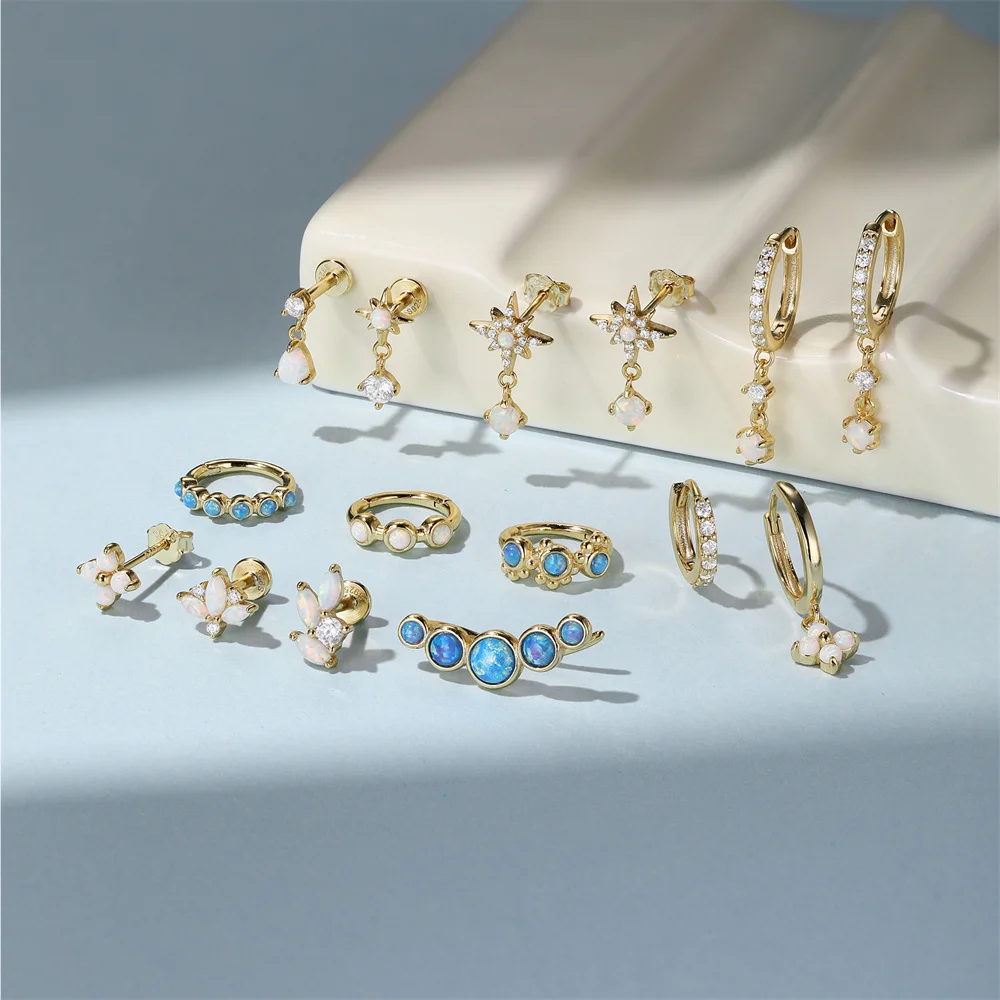 CANNER 1 قطعة 925 فضة الحصان العين تاج أوبال ثقب القرط للنساء ثمانية وأشار ستار الغضروف الأذن ترصيع مجوهرات #6