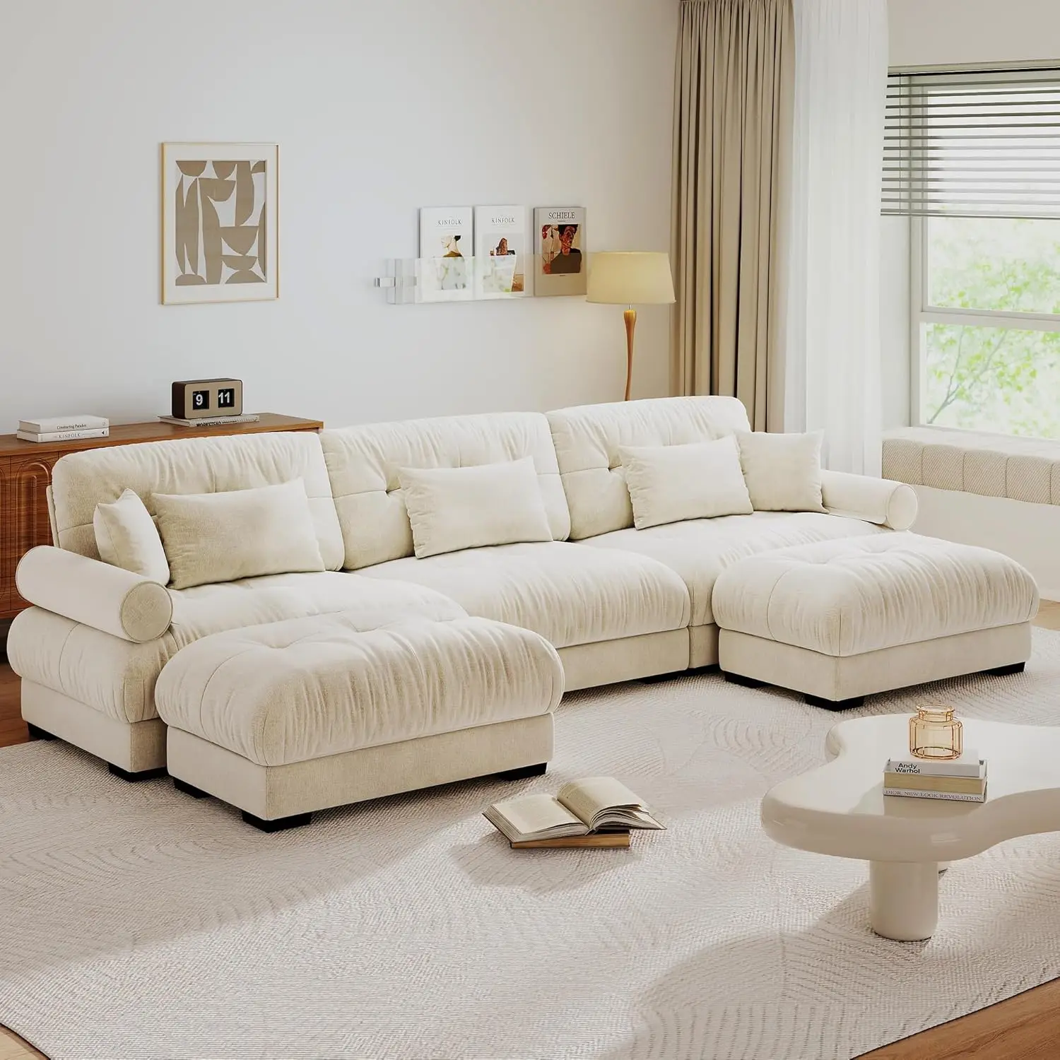 

Cloud Couch 130'' U Shaped Modular Sectional Sofa with Ottoman Modern Velvet Deep Seat Oversized Customized Comfortable Home