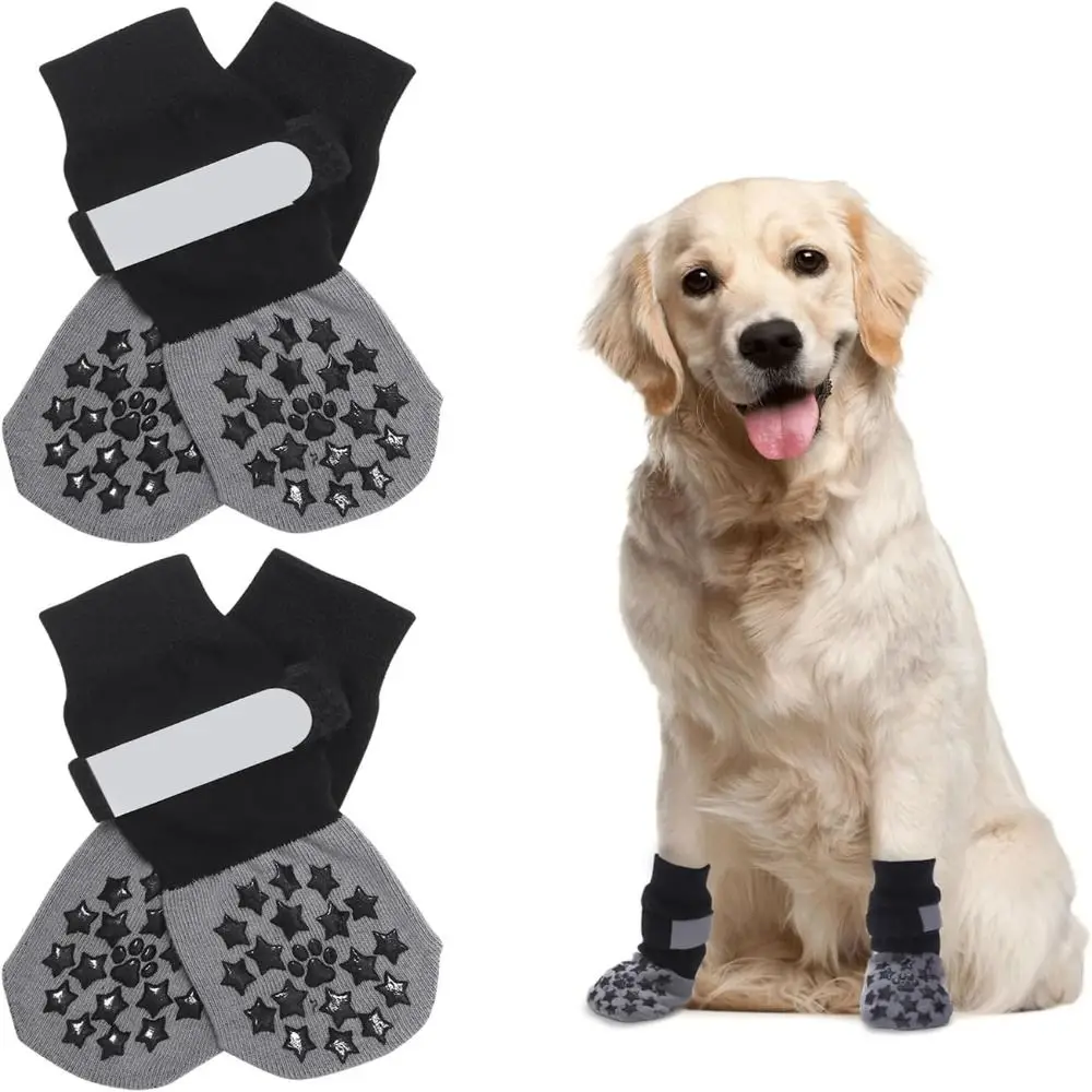 4pcs Anti-Slip Dog Socks Strong Grip Anti-Scratch Pets Knitted Socks Anti-licking Highly Elastic Paw Protection Socks Indoor