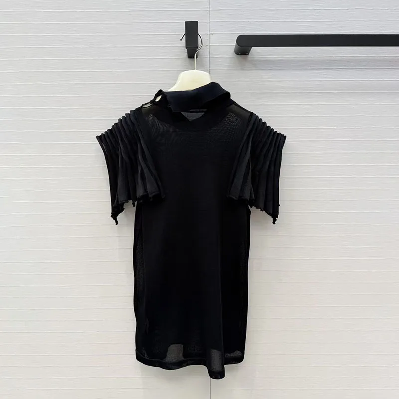women's t-shirt New elastic slim fit half high neck short sleeved top for summer 2026 Half transparent women's corset pullover
