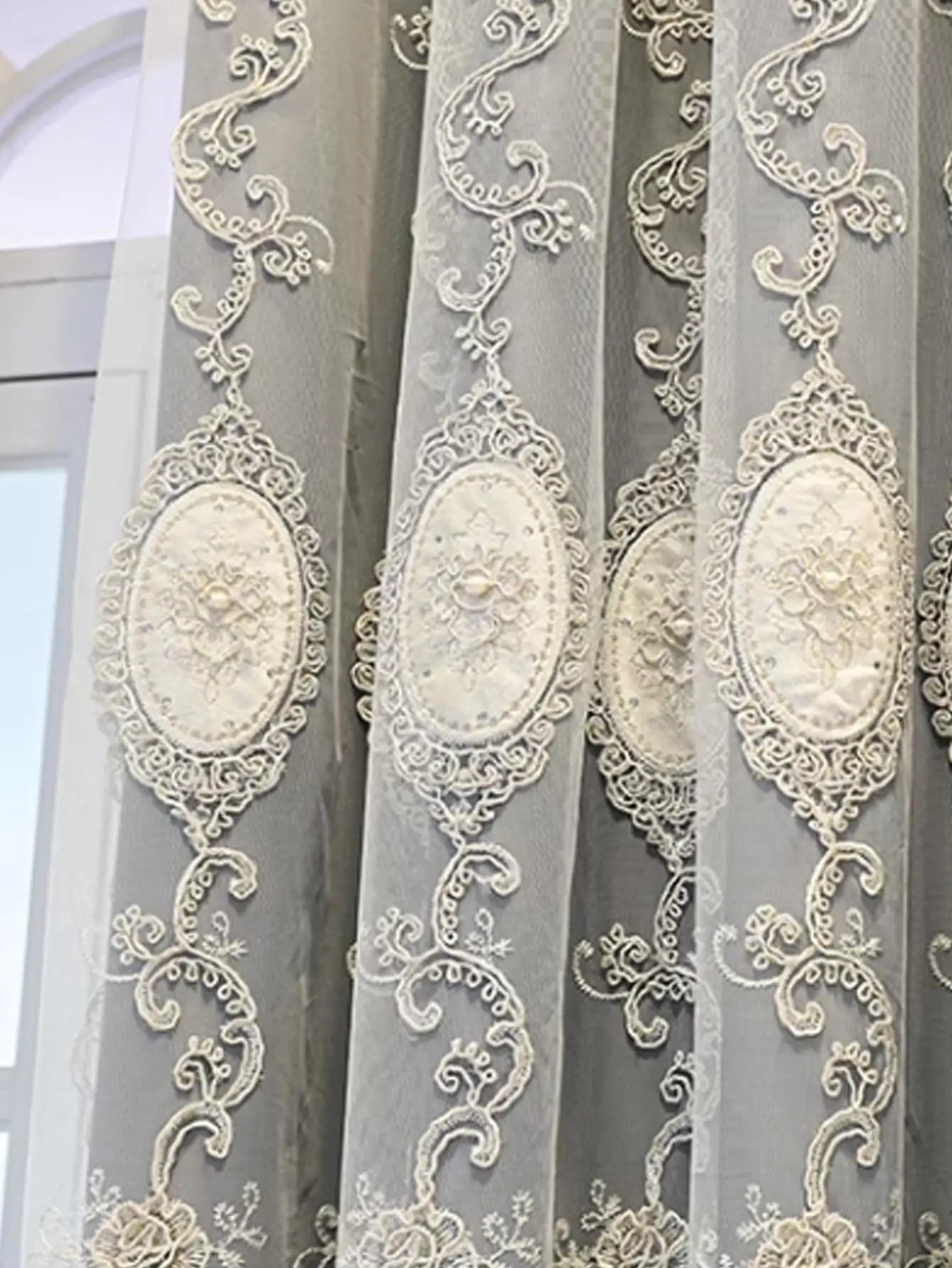 European-style embroidered pearl gauze light luxury one double bedroom living room curtains