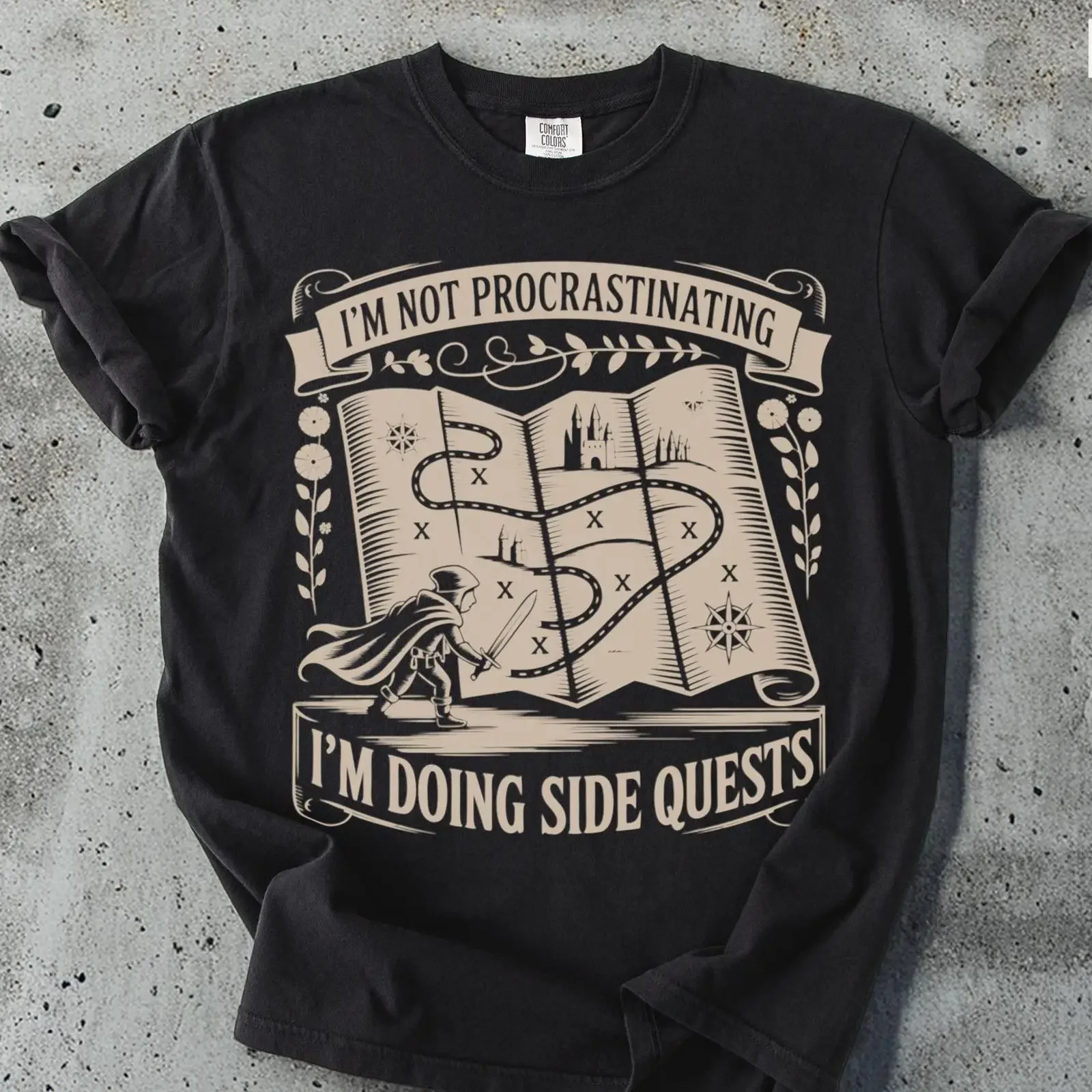 Side Quests Gamer T Shirt Funny RPG Map vintage Washed fashion Top For Everyday Wear streetwear Comfortable Breathable Casual