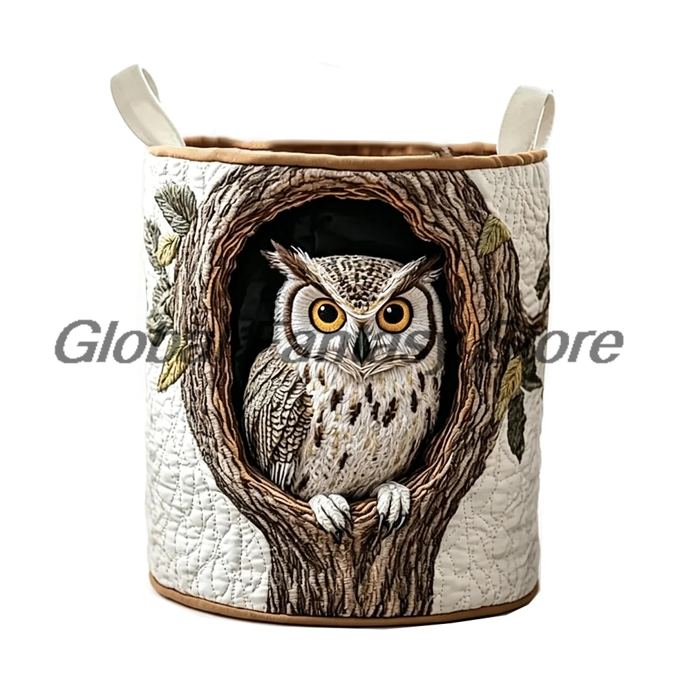 Cute Cozy Owl Vintage Quilted Laundry Basket Clothes Foldable Storage Bin Home Organizer Hamper with Handles