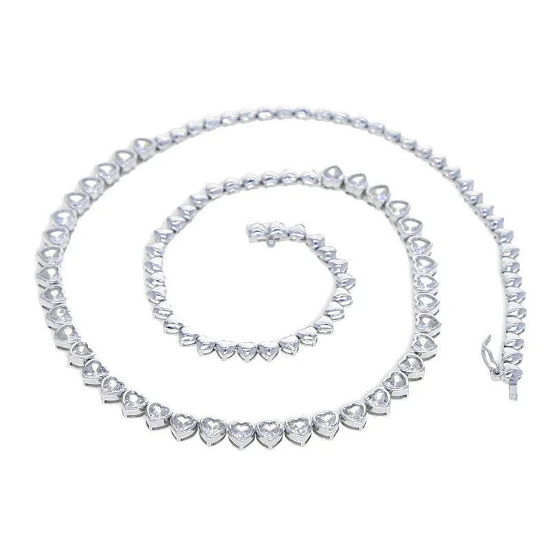 

New Heart vintage High Polished Shiny Cz Tennis Link Chain Choker Necklaces For Women Fashion Jewelry Gifts