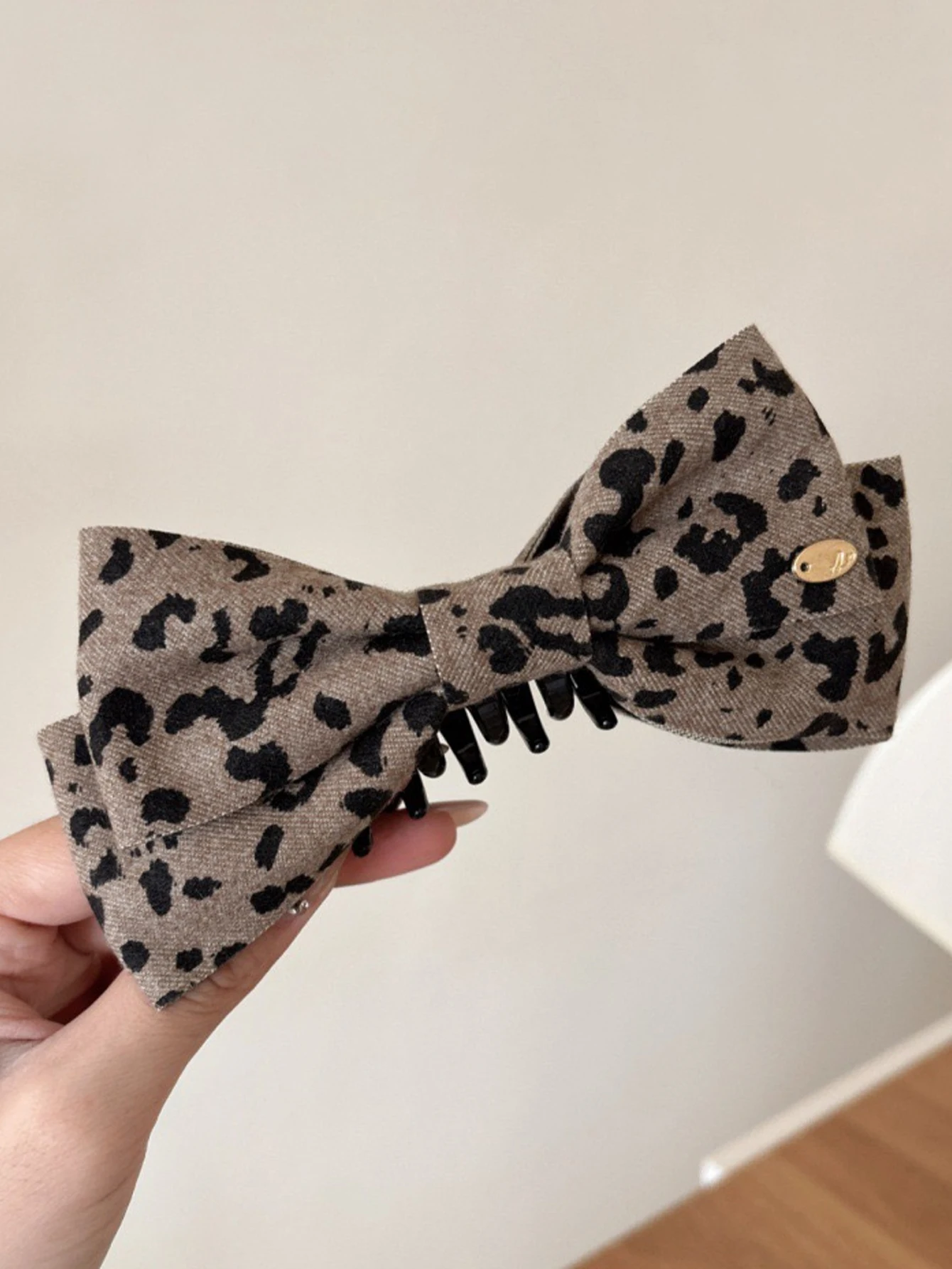 1PC vintage-style classic leopard print double-layer bow banana clip, versatile and fashionable half-up hair clip/accessory
