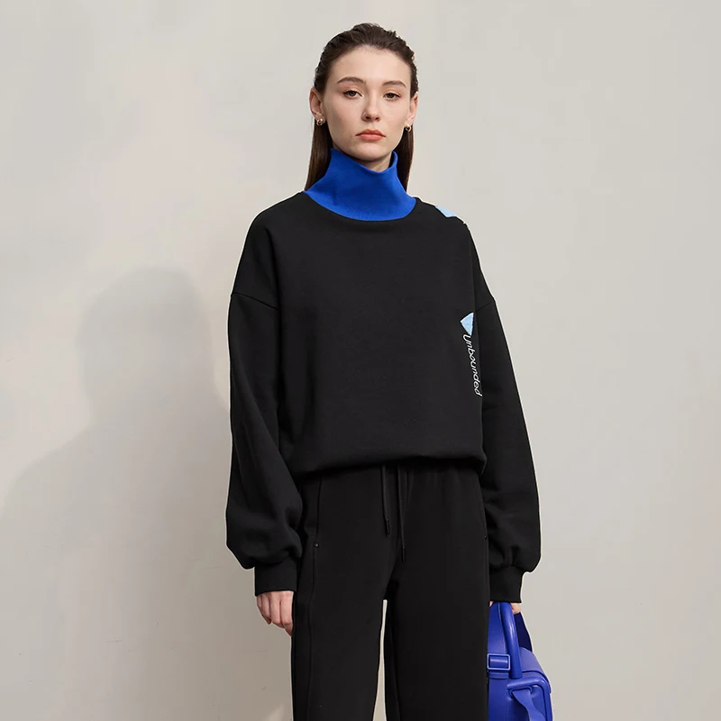 AMII Damskie Bluzy 2025 Zima Nowa Bluza z Golfem Długi Rękaw Damska Bluza Dzianinowa Haftowana Uniwersalna Bluzka Damska 12543177