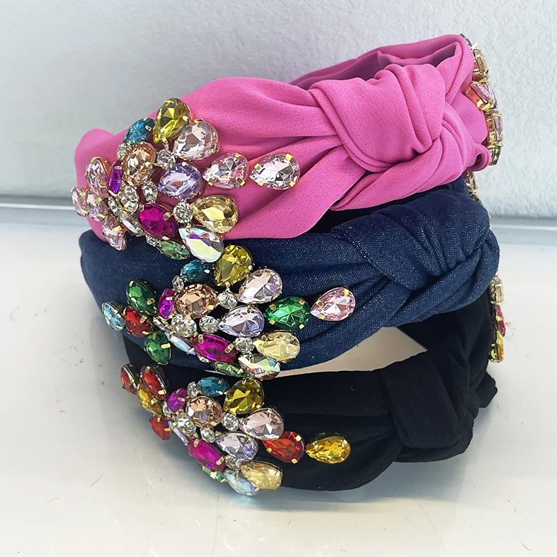 Women Girls Colorful Rhinestone Knot Hairband Headband Adult Hair Accessories Hair Jewley