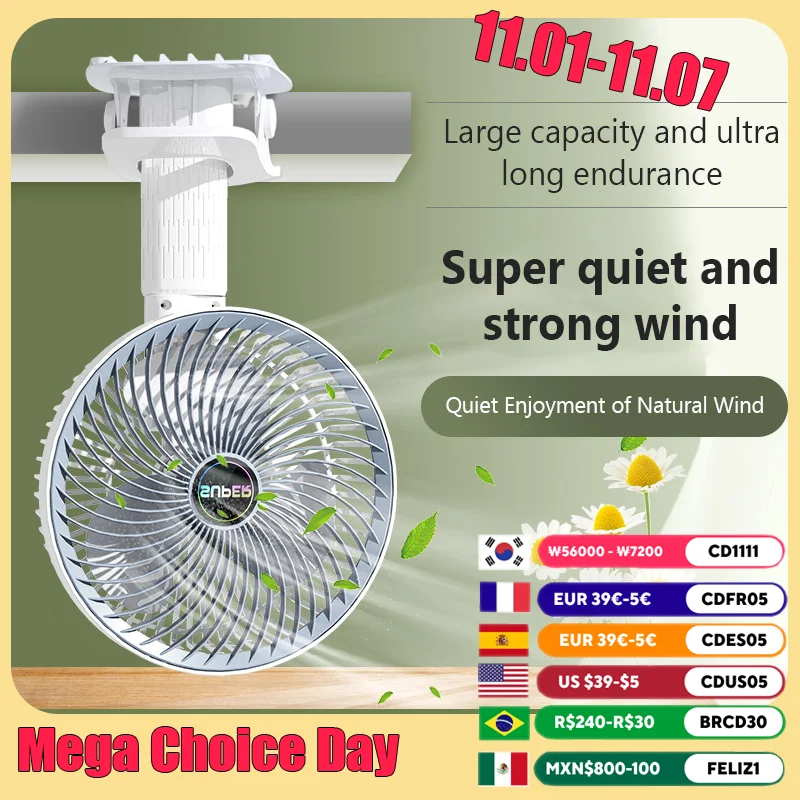 Portable Clip Fan USB Plug-in 3-speed Electric Handheld Fan Clip Circulator Cooling Fan with Strong Wind For Camping Desktop