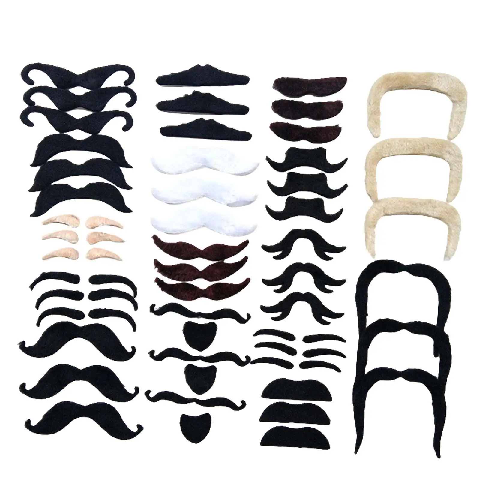 48Pcs 16 Different Styles Mustache Stickers Fake Beard Novelty Multipurpose Sturdy Lifelike Costume Props for Kids Adults