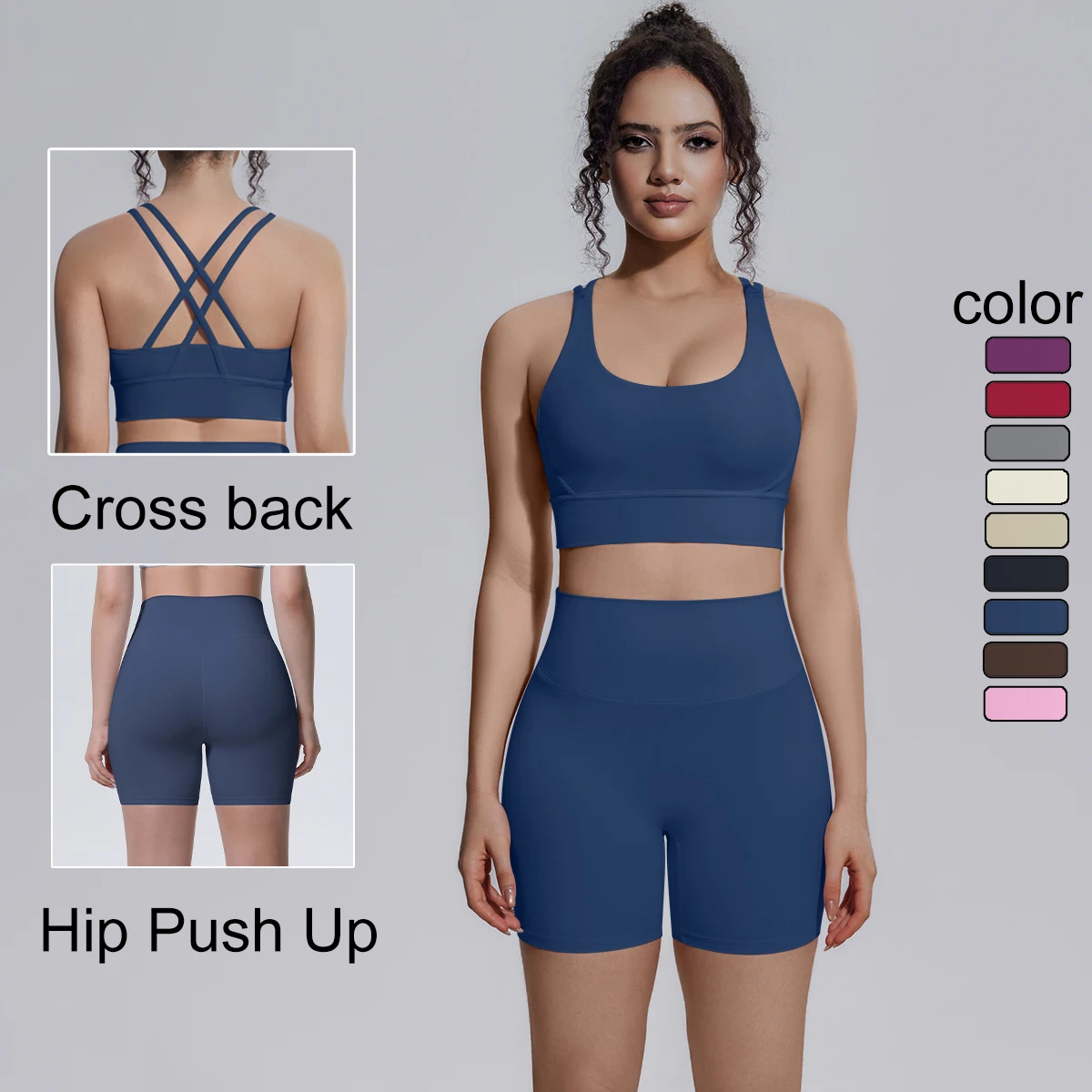 

2PCS/set Yoga Set Summer Breathable Running Cycling Backless Sports Bra High Waist Peach Buttocks Fitness Shorts Gym Yoga Set