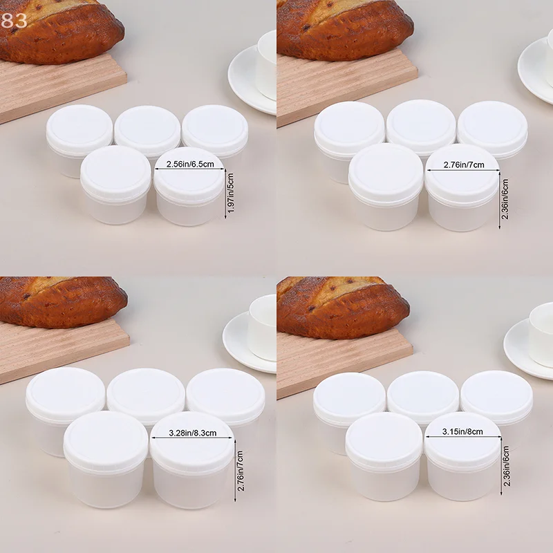 5Pcs Refillable Round Plastic Food Empty Jar With Lids Sealed Fresh Box Portable Ice Cream Yogurt Storage Freezer Containers