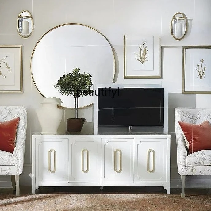 yj7 American Solid Wood Four-Door TV Cabinet Simple White Bedroom Storage Living Room Floor Cabinet Entrance Cabinet