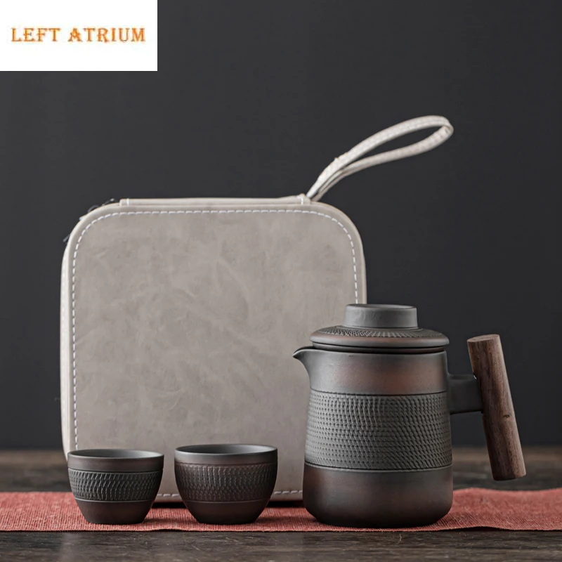

High-end Purple Pottery RetroTea Set Outdoor Travel Tea Set Portable Kungfu Tea Set Teapot Small Package Birthday Gift