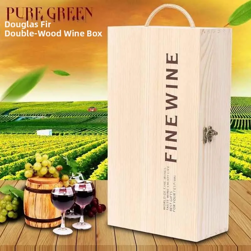 

Double Bottle Wooden Box Wine Packaging Box Handheld Red Wine Gift Box Empty Box Wooden Case Universal for Whiskey And Liquor
