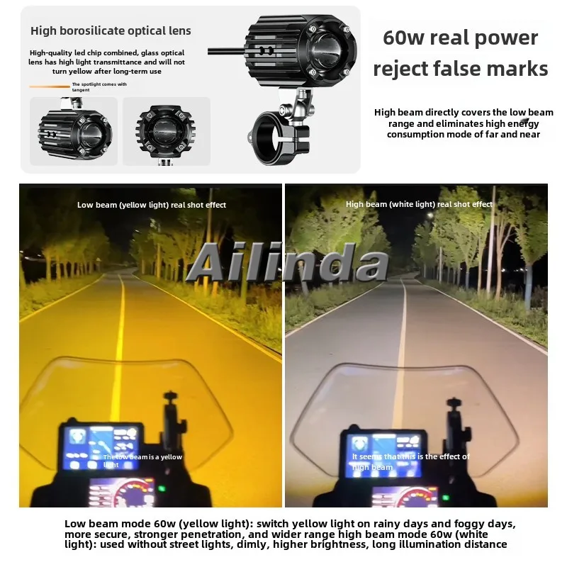 Motorcycle spotlights far and near light tangent auxiliary flash lens strong light electric vehicle led spotlight