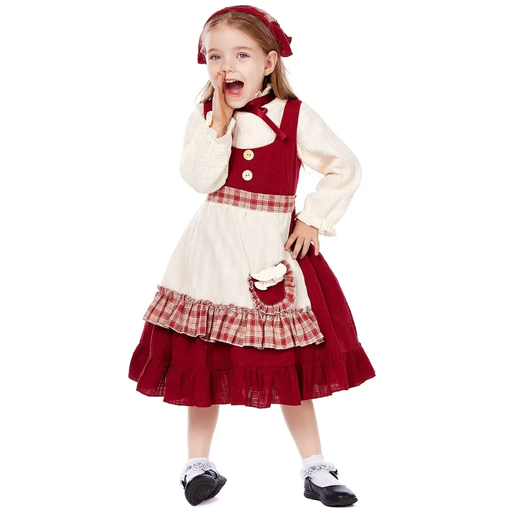 Medieval Dresses Deluxe Child Girl Maid Costume Halloween Purim Kid Storybook Servant Outfit Birthday Carnival Fancy Dress Up