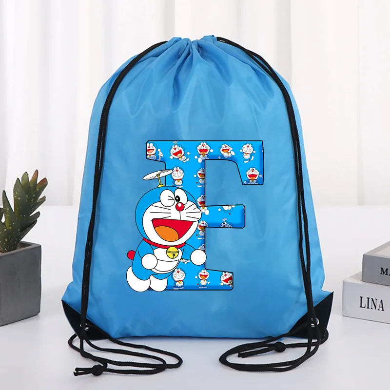 

Doraemon Blue Drawstring Bag Cartoon A-Z Letter Storage Bags Drawstring Pouch Kawaii Anime Party Prop Gift Large Capacity Bag
