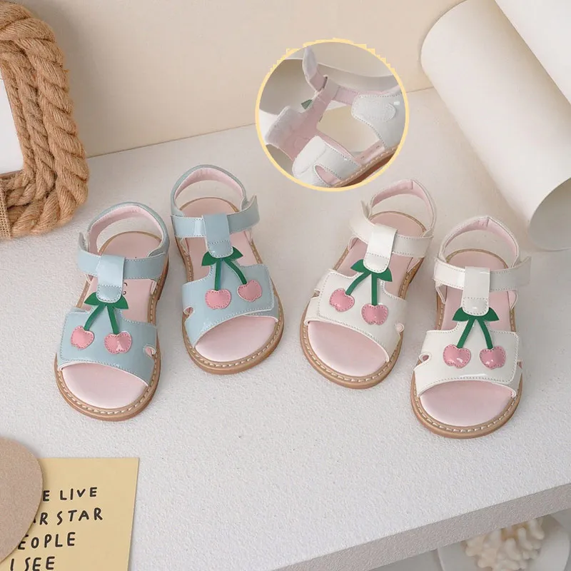 Children Sandals Girl's Fashion Cute Cherry Open Toe Sandals Princess Soft Sole Non-slip Sandals Size 21-30