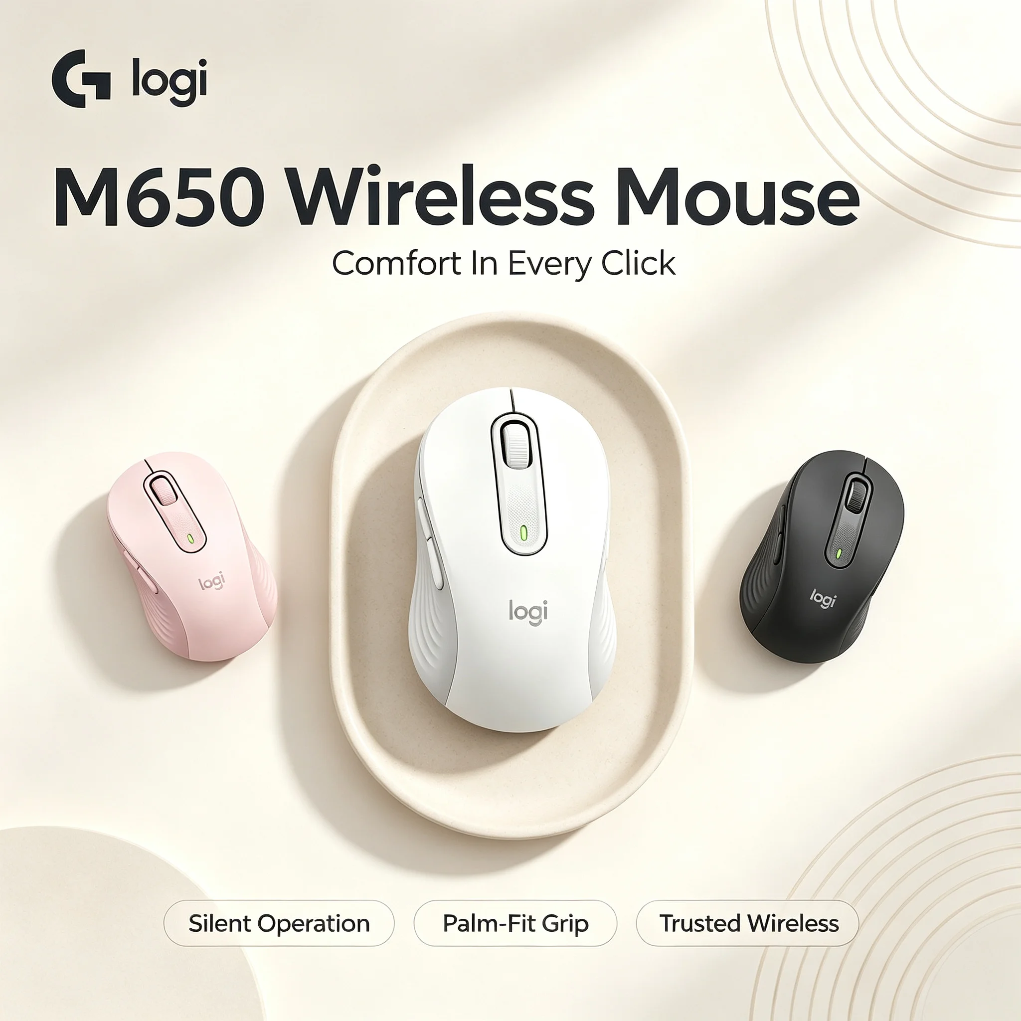 Logitech Signature M650 Dual‑Mode Wireless Mouse Bluetooth & USB Receiver For Laptop Desktop PC