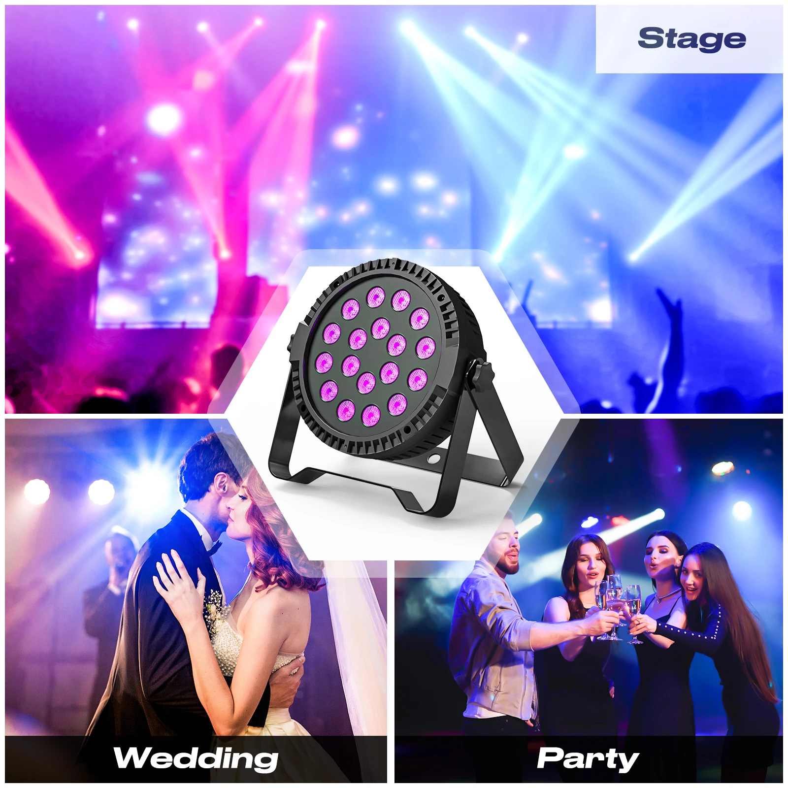 18W Par Light 18LED RGB 3-in-1 Stage Lights Colour Mixing for Party DJ Disco Show With App Control