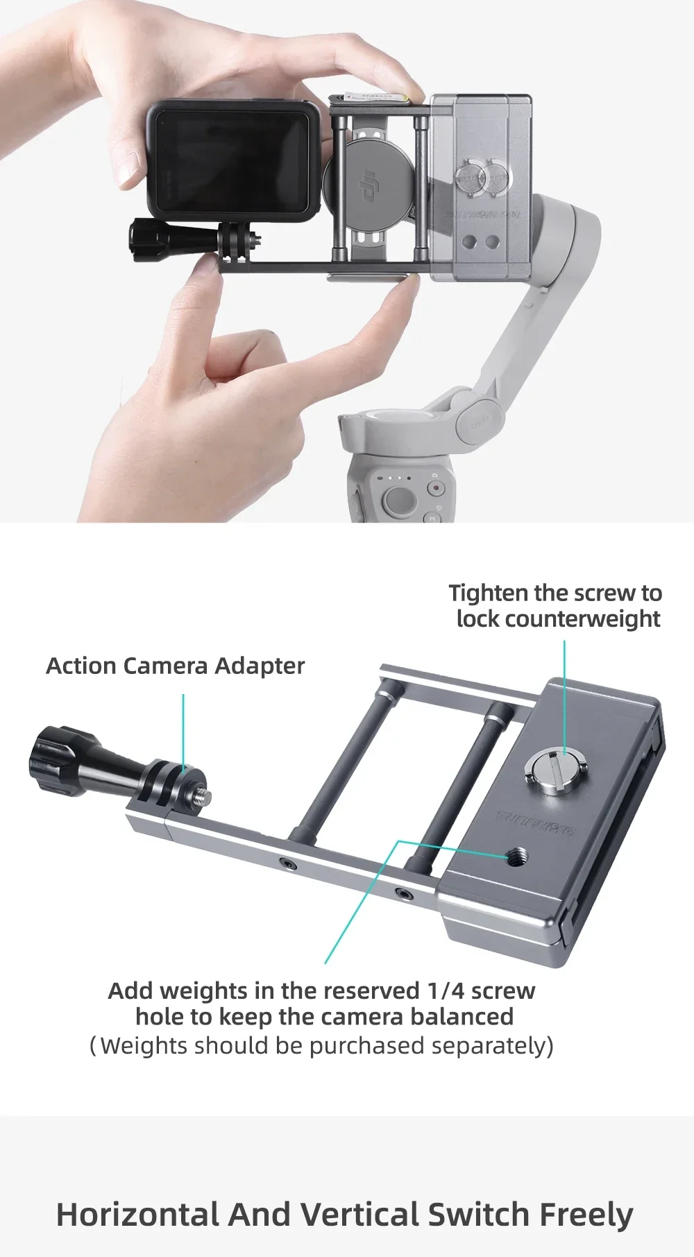 

Handheld Adapter Switch Mount Plate for DJI Mobile 6/OM 5 for Insta360 Flow Camera Adapter for DJI Action 3 for Gopro 11